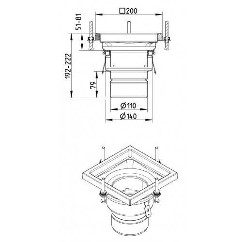 Inox slivnik 200x200 mm, vertikalni DIA 110, U DOLASKU ! 2 BLÜCHER inox slivnik 200x200 mm