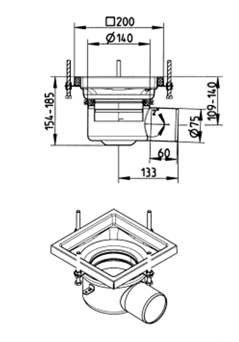 Inox slivnik 200x200 mm, horinzontalni DIA 75 , U DOLASKU ! 2 Inox slivnik 200x200 mm, horinzontalni DIA 75 , U DOLASKU ! - Slika 2