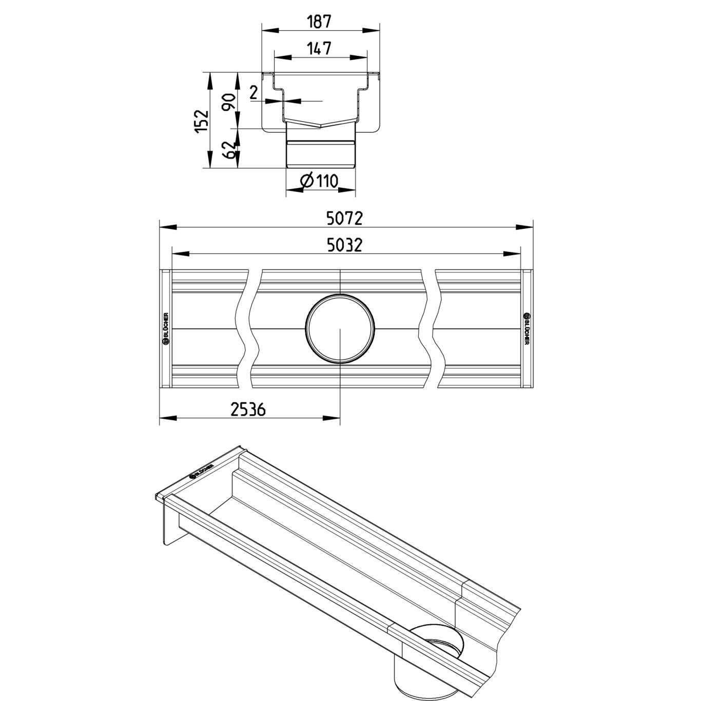 BLÜCHER KANAL 150x5000 ODVOD NA SREDINI - (670CH050-25BA) 2 BLÜCHER KANAL 150x5000 ODVOD NA SREDINI - (670CH050-25BA) – Line Drawing – Channel-No membrane