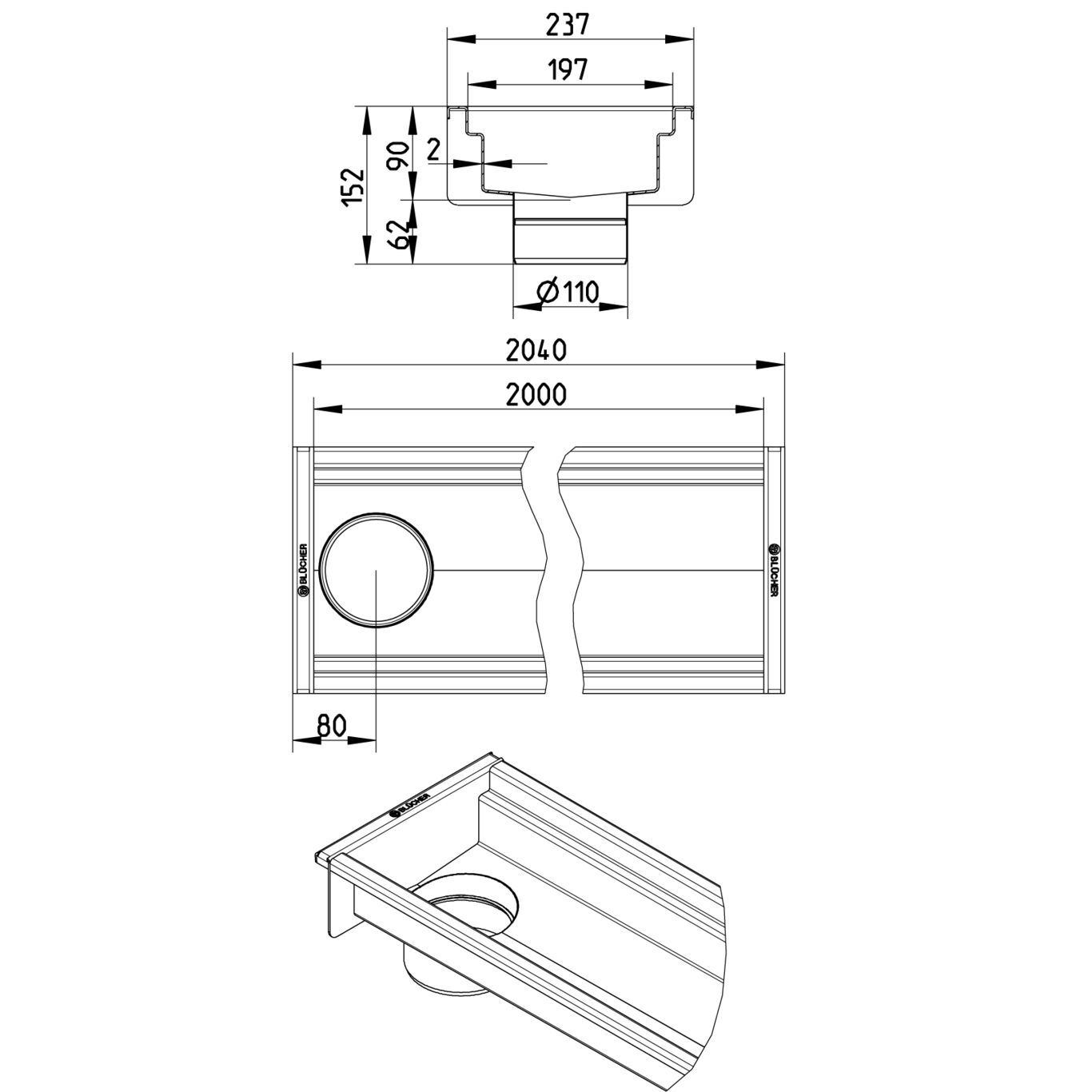 BLÜCHER KANAL 200x2000 ODVOD NA KRAJU - (670DH020-00BA) 2 BLÜCHER KANAL 200x2000 ODVOD NA KRAJU - (670DH020-00BA) – Line Drawing – Channel-No membrane