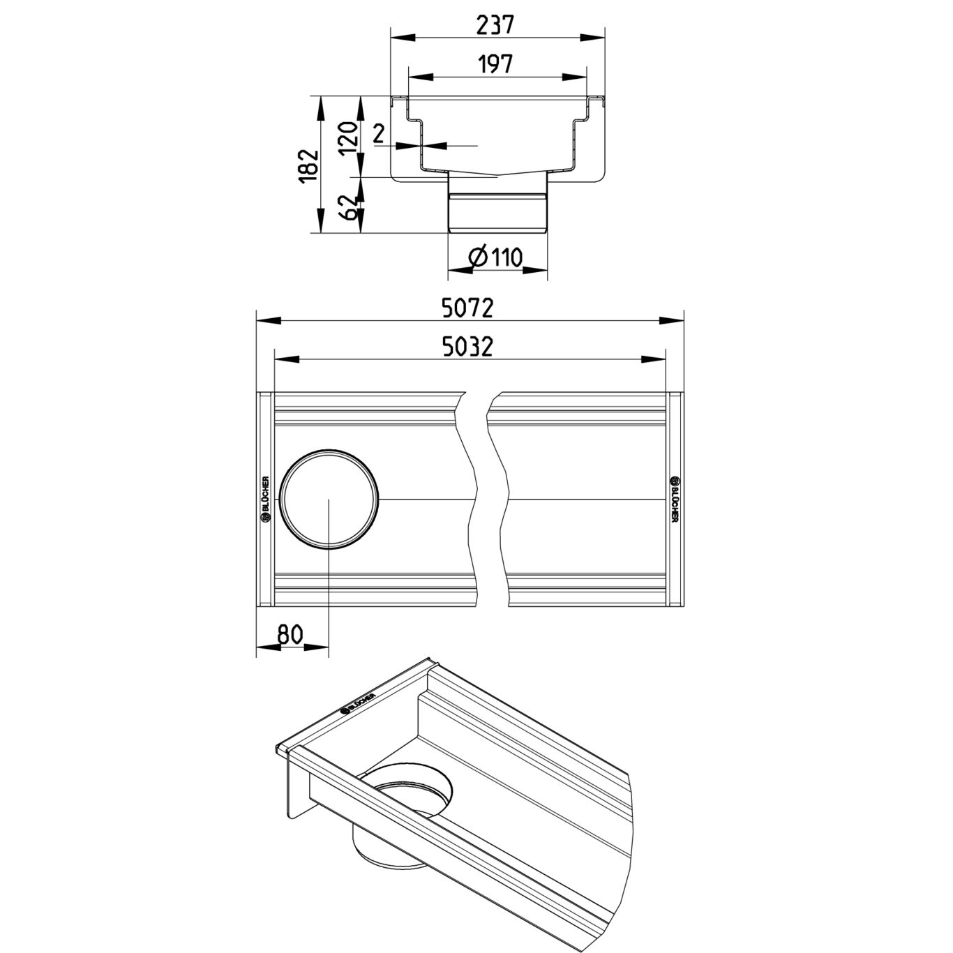 BLÜCHER KANALICA 200x5000 ODVOD NA KRAJU - (670DH050-00BA) 2 BLÜCHER KANALICA 200x5000 ODVOD NA KRAJU - (670DH050-00BA) – Line Drawing – Channel-No membrane