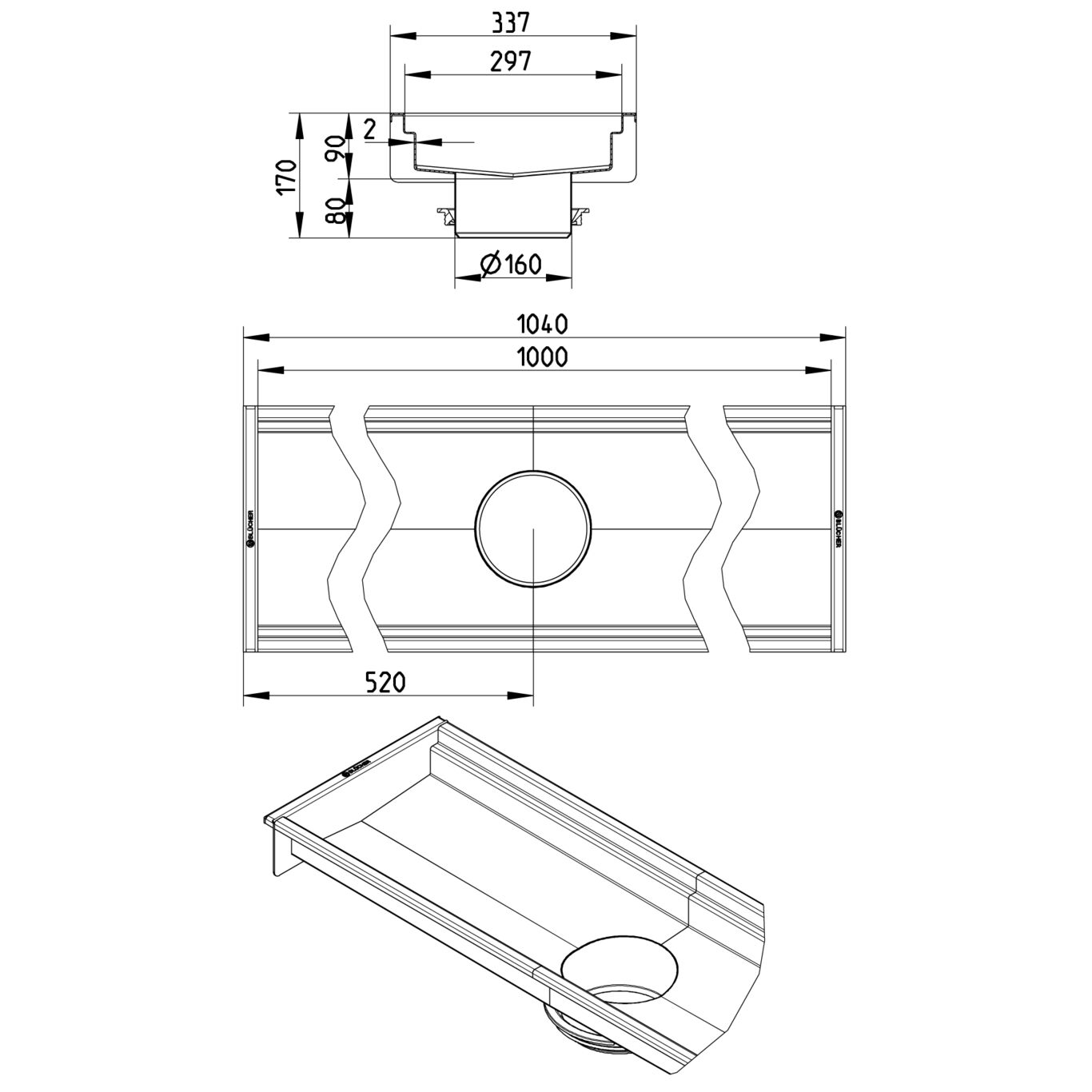 BLÜCHER KANAL 300x1000 ODVOD NA SREDINI - (670EK010-05BA) 2 BLÜCHER KANAL 300x1000 ODVOD NA SREDINI - (670EK010-05BA) – Line Drawing – Channel-No membrane