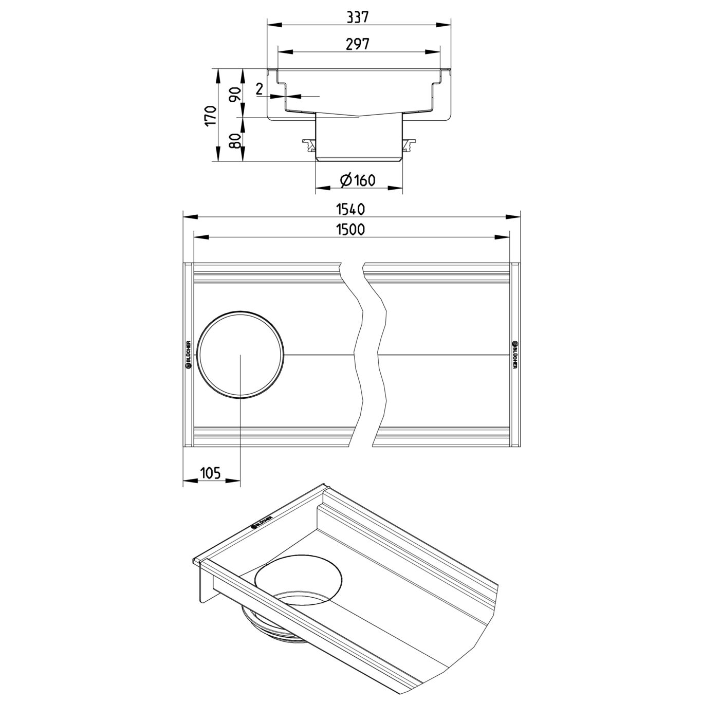 BLÜCHER KANAL 300x1500 ODVOD NA KRAJU - (670EK015-00BA) 2 BLÜCHER KANAL 300x1500 ODVOD NA KRAJU - (670EK015-00BA) – Line Drawing – Channel-No membrane