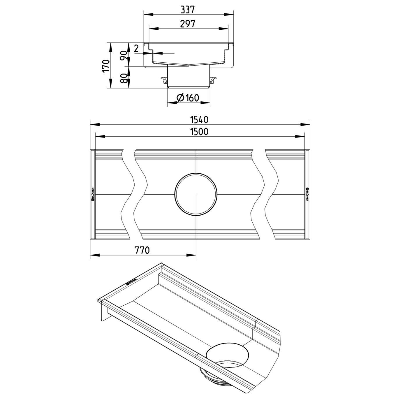 BLÜCHER KANAL 300x1500 ODVOD NA SREDINI - (670EK015-08BA) 2 BLÜCHER KANAL 300x1500 ODVOD NA SREDINI - (670EK015-08BA) – Line Drawing – Channel-No membrane