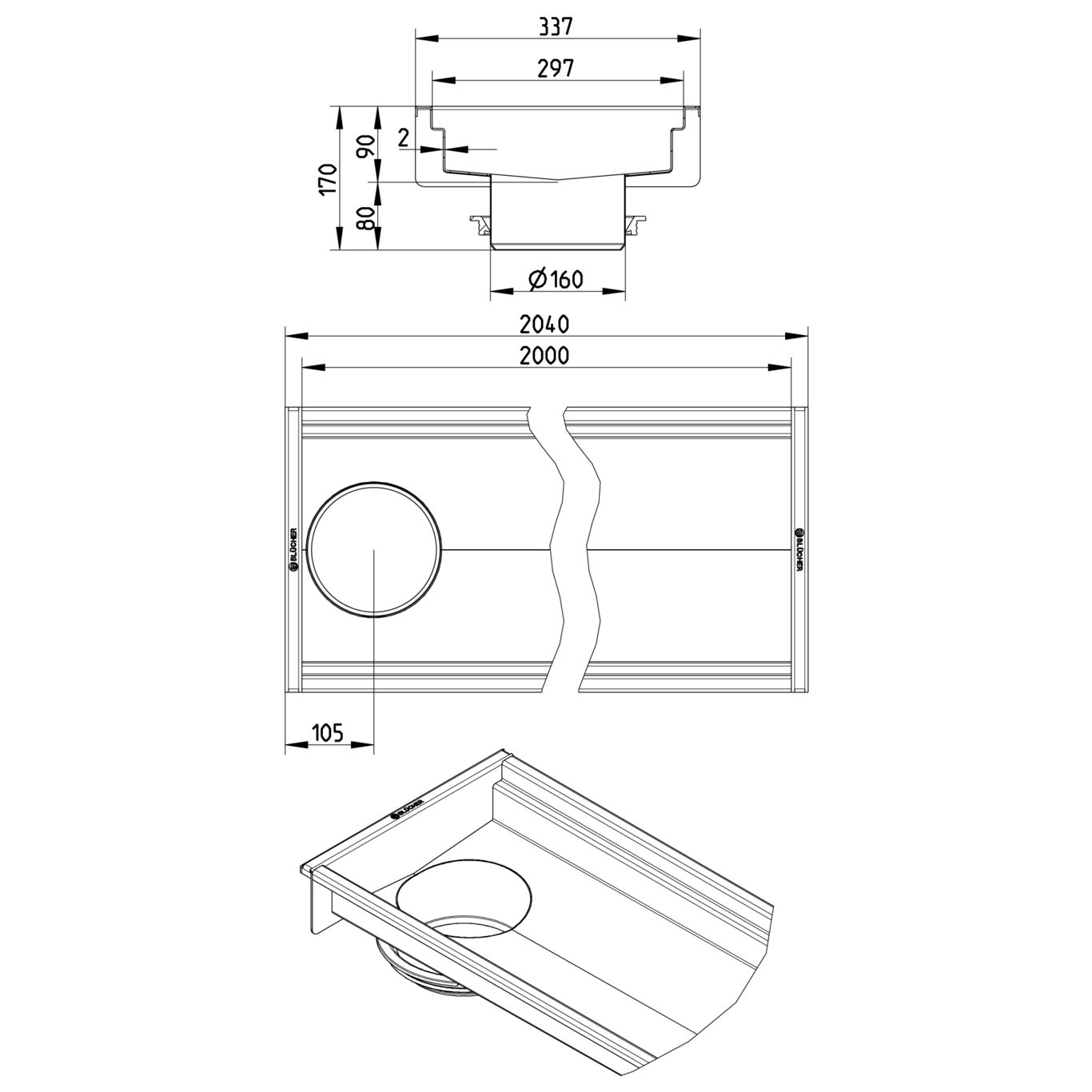 BLÜCHER KANAL 300x2000 ODVOD NA KRAJU - (670EK020-00BA) 2 BLÜCHER KANAL 300x2000 ODVOD NA KRAJU - (670EK020-00BA) – Line Drawing – Channel-No membrane