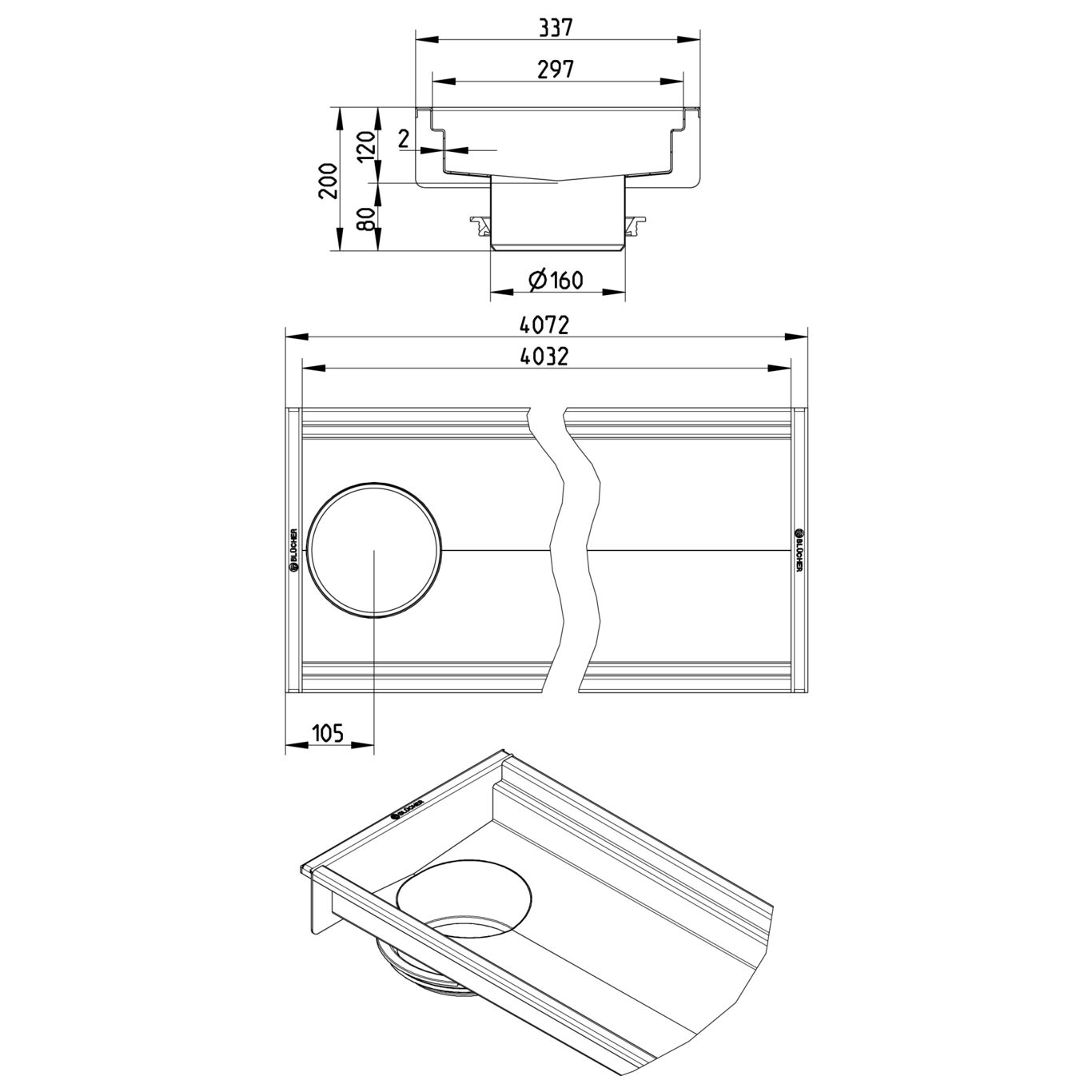 BLÜCHER KANAL 300x4000 ODVOD NA KRAJU - (670EK040-00BA) 2 BLÜCHER KANAL 300x4000 ODVOD NA KRAJU - (670EK040-00BA) – Line Drawing – Channel-No membrane