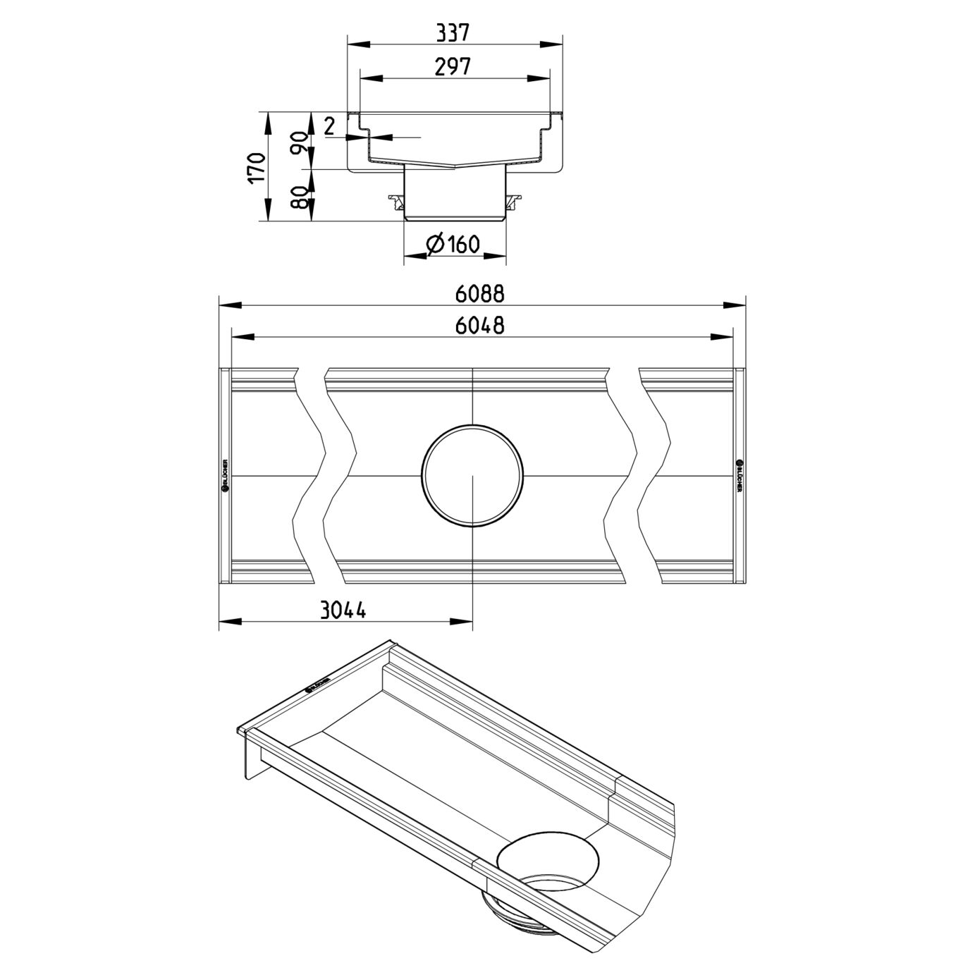 BLÜCHER KANAL 300x6000 ODVOD NA SREDINI - (670EK060-30BA) 2 BLÜCHER KANAL 300x6000 ODVOD NA SREDINI - (670EK060-30BA) – Line Drawing – Channel-No membrane