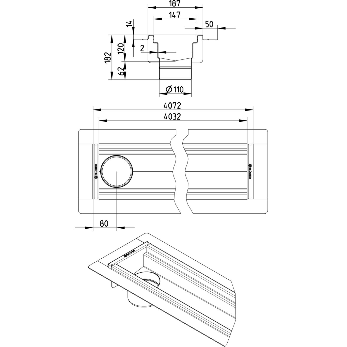 BLÜCHER KANAL 150x4000 ODVOD NA KRAJU - (674CH040-00BA) 2 BLÜCHER KANAL 150x4000 ODVOD NA KRAJU - (674CH040-00BA) – Line Drawing – Channel-Liquid membrane
