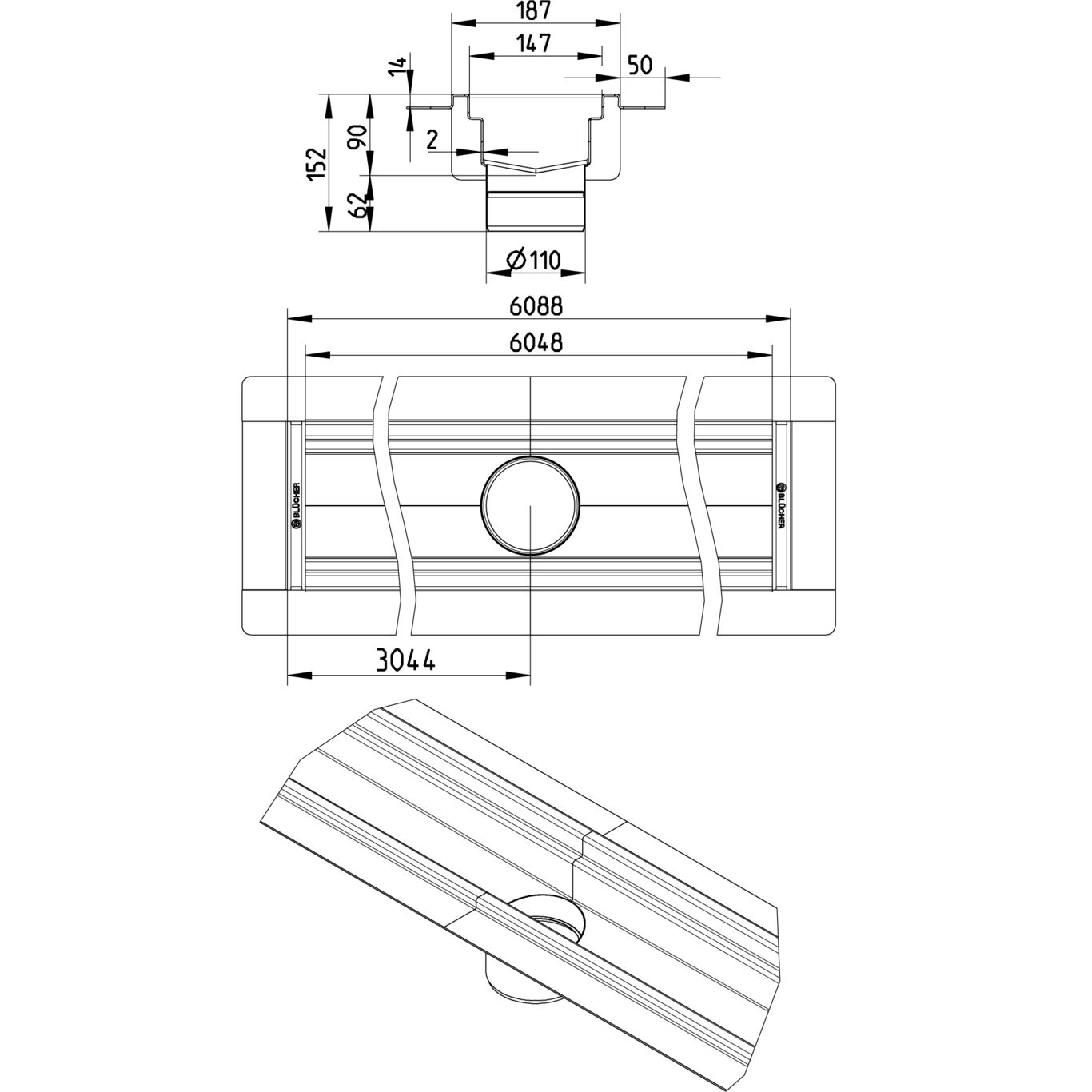 BLÜCHER KANAL 150x6000 ODVOD NA SREDINI - (674CH060-30BA) 2 BLÜCHER KANAL 150x6000 ODVOD NA SREDINI - (674CH060-30BA) – Line Drawing – Channel-Liquid membrane
