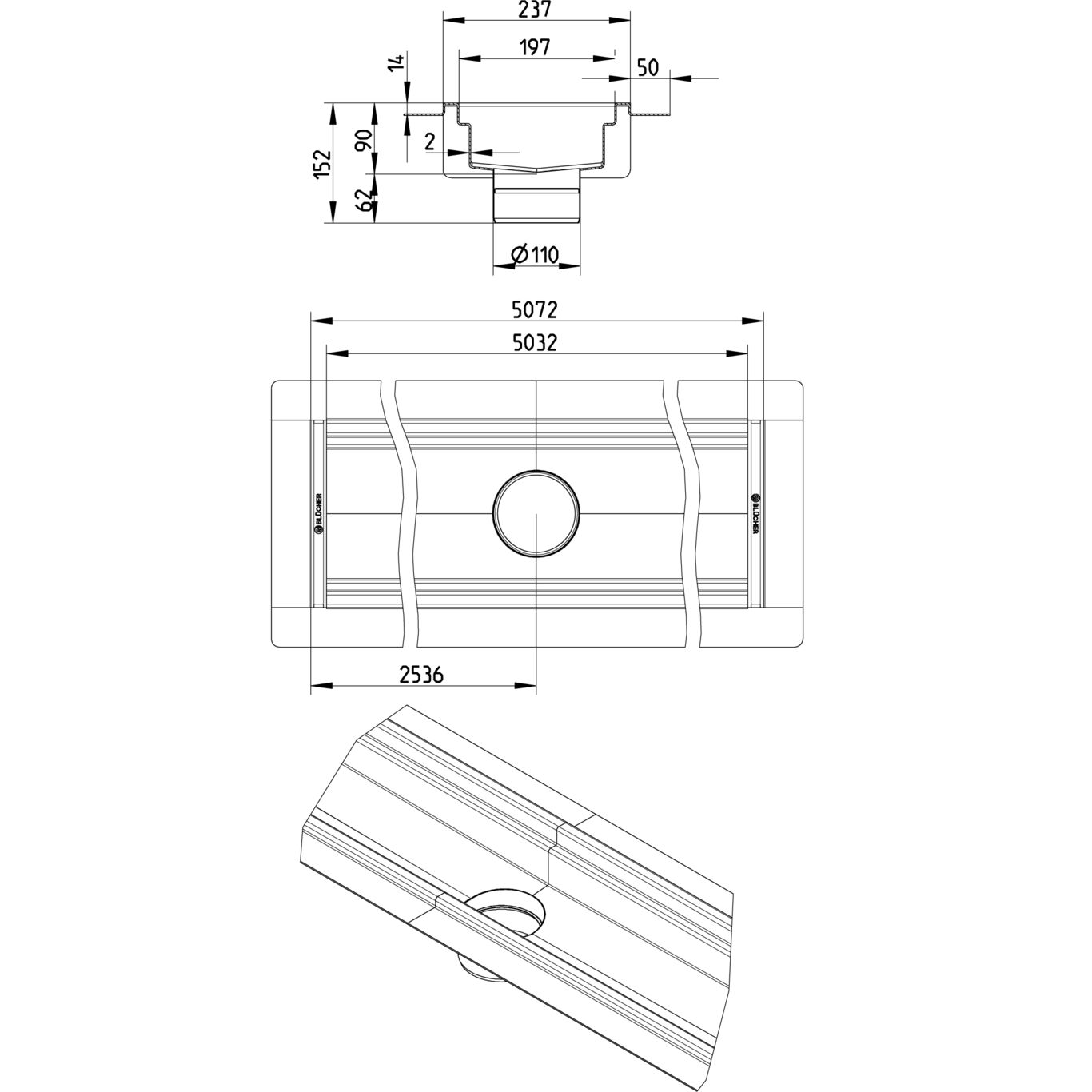 BLÜCHER KANAL 200x5000 ODVOD NA SREDINI - (674DH050-25BA) 2 BLÜCHER KANAL 200x5000 ODVOD NA SREDINI - (674DH050-25BA) – Line Drawing – Channel-Liquid membrane