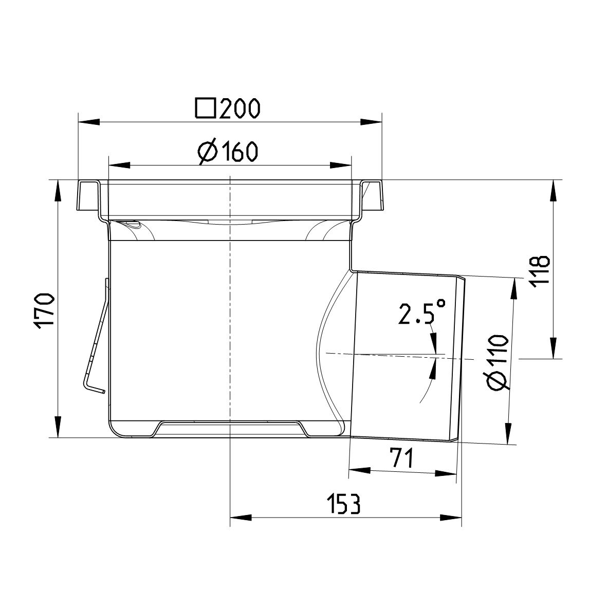 BLÜCHER INDUSTRIJSKI SLIVNIK, NISKI - (726.402.110.01) 2 BLÜCHER INDUSTRIJSKI SLIVNIK, NISKI - (726.402.110) – Line Drawing – Drain-No membrane-200
