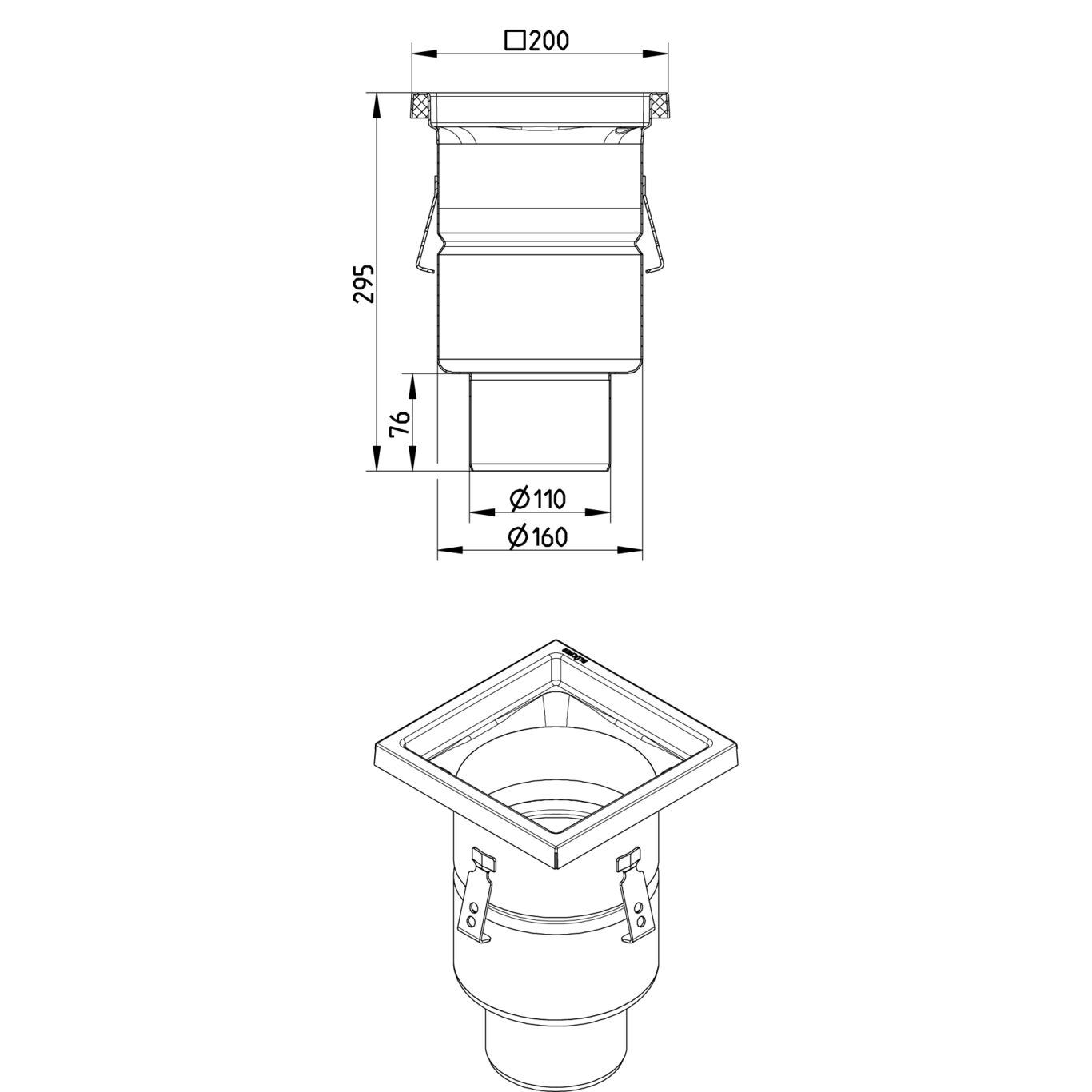 BLÜCHER INDUSTRIJSKI SLIVNIK - (760.402.110) 2 BLÜCHER INDUSTRIJSKI SLIVNIK - (760.402.110.01) – Line Drawing – Drain-No membrane-200