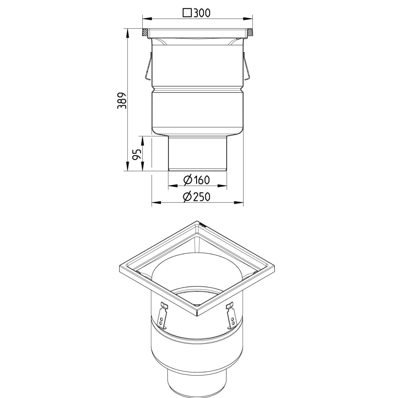 BLÜCHER INDUSTRIJSKI SLIVNIK - (760.403.160) 2 BLÜCHER INDUSTRIJSKI SLIVNIK - (760.403.160) – Line Drawing – Drain-No membrane-300