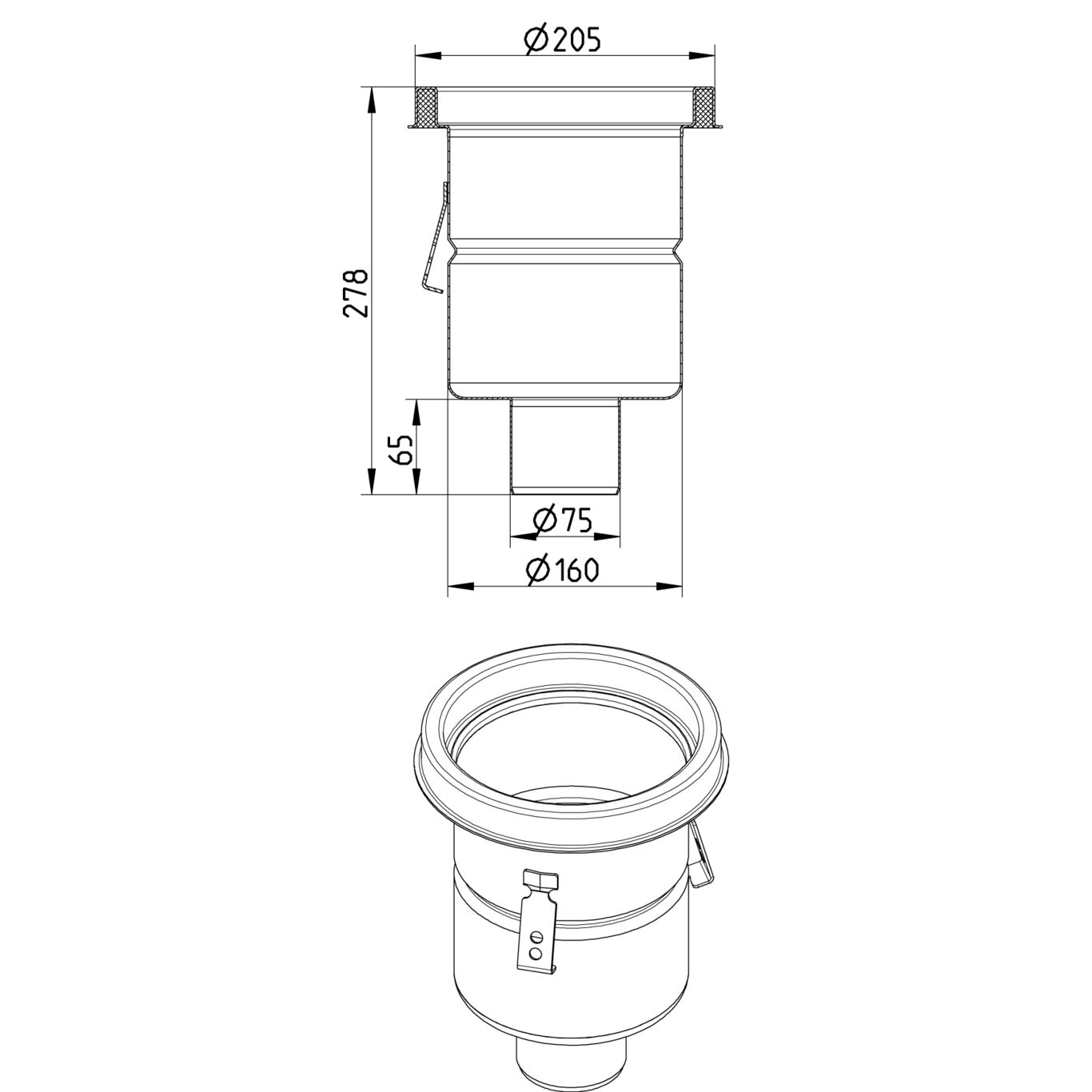 BLÜCHER INDUSTRIJSKI SLIVNIK - (760.502.075) 2 BLÜCHER INDUSTRIJSKI SLIVNIK - (760.502.075) – Line Drawing – Drain-No membrane-205