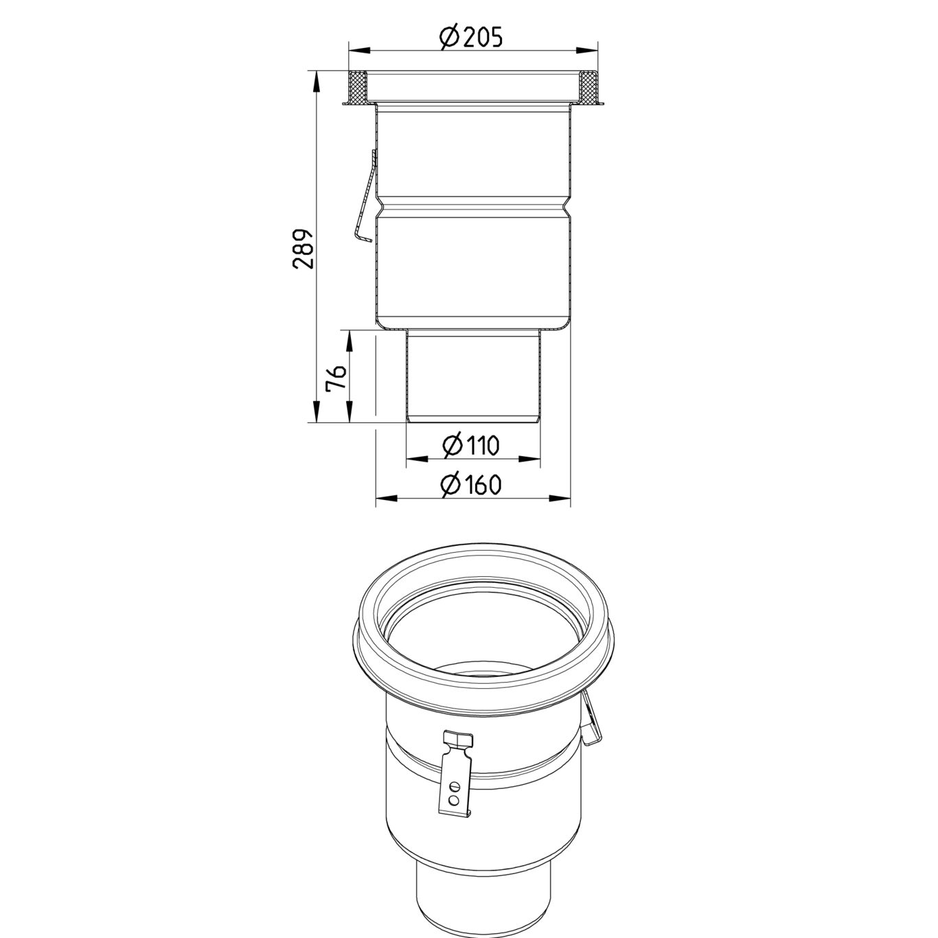 BLÜCHER INDUSTRIJSKI SLIVNIK - (760.502.110) 2 BLÜCHER INDUSTRIJSKI SLIVNIK - (760.502.110) – Line Drawing – Drain-No membrane-205
