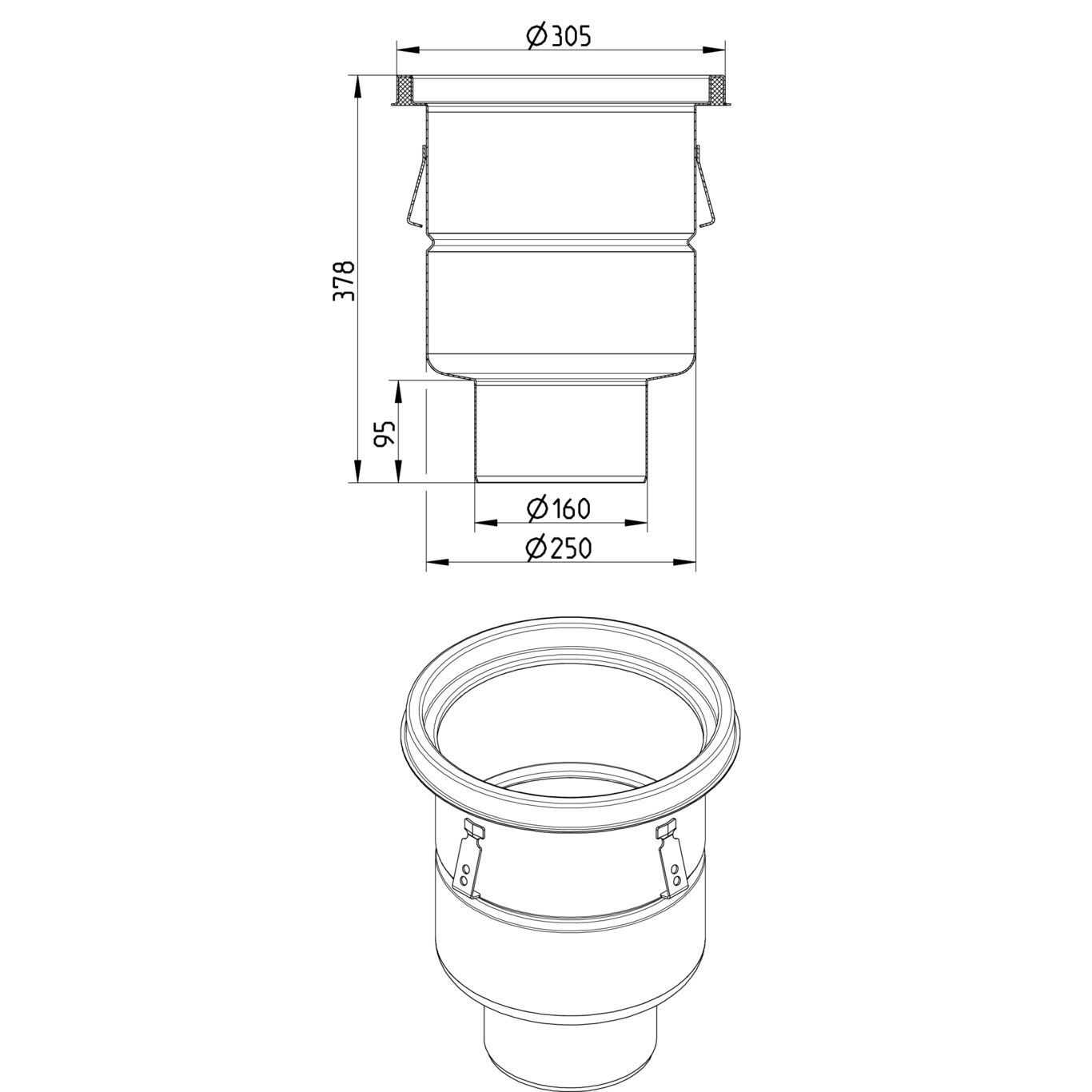 BLÜCHER INDUSTRIJSKI SLIVNIK - (760.503.160) 2 BLÜCHER INDUSTRIJSKI SLIVNIK - (760.503.160) – Line Drawing – Drain-No membrane-305