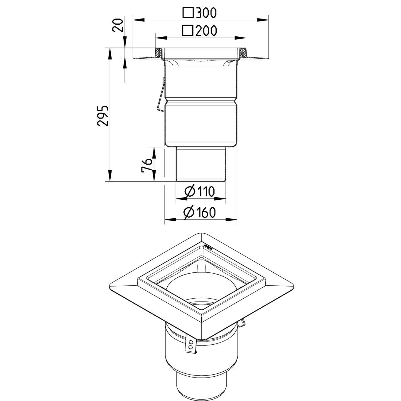 BLÜCHER INDUSTRIJSKI SLIVNIK - (761.402.110) 2 BLÜCHER INDUSTRIJSKI SLIVNIK - (761.402.110.01) – Line Drawing – Drain-Liquid membrane-200