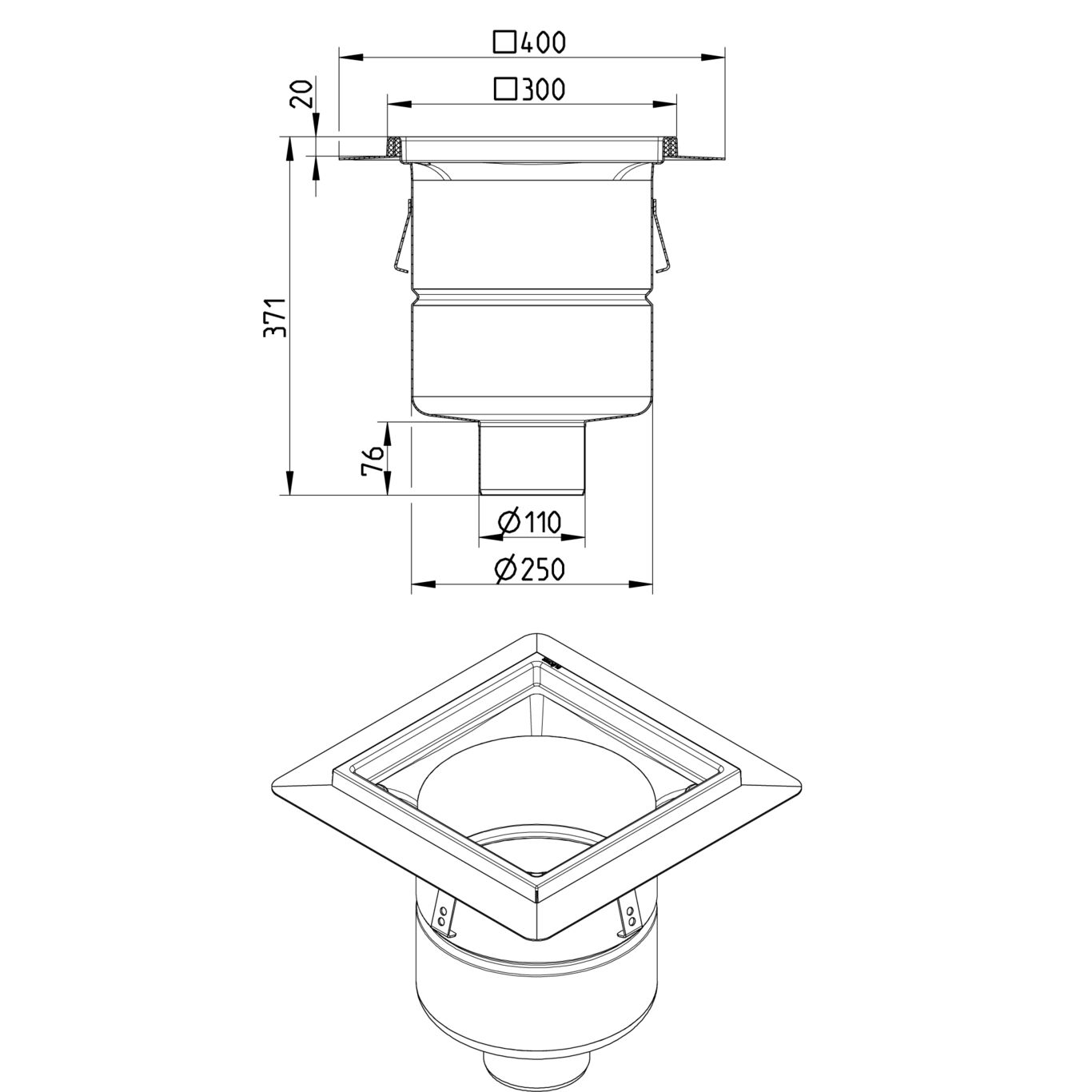 BLÜCHER INDUSTRIJSKI SLIVNIK - (761.403.110) 2 BLÜCHER INDUSTRIJSKI SLIVNIK - (761.403.110.01 S) – Line Drawing – Drain-Liquid membrane-300