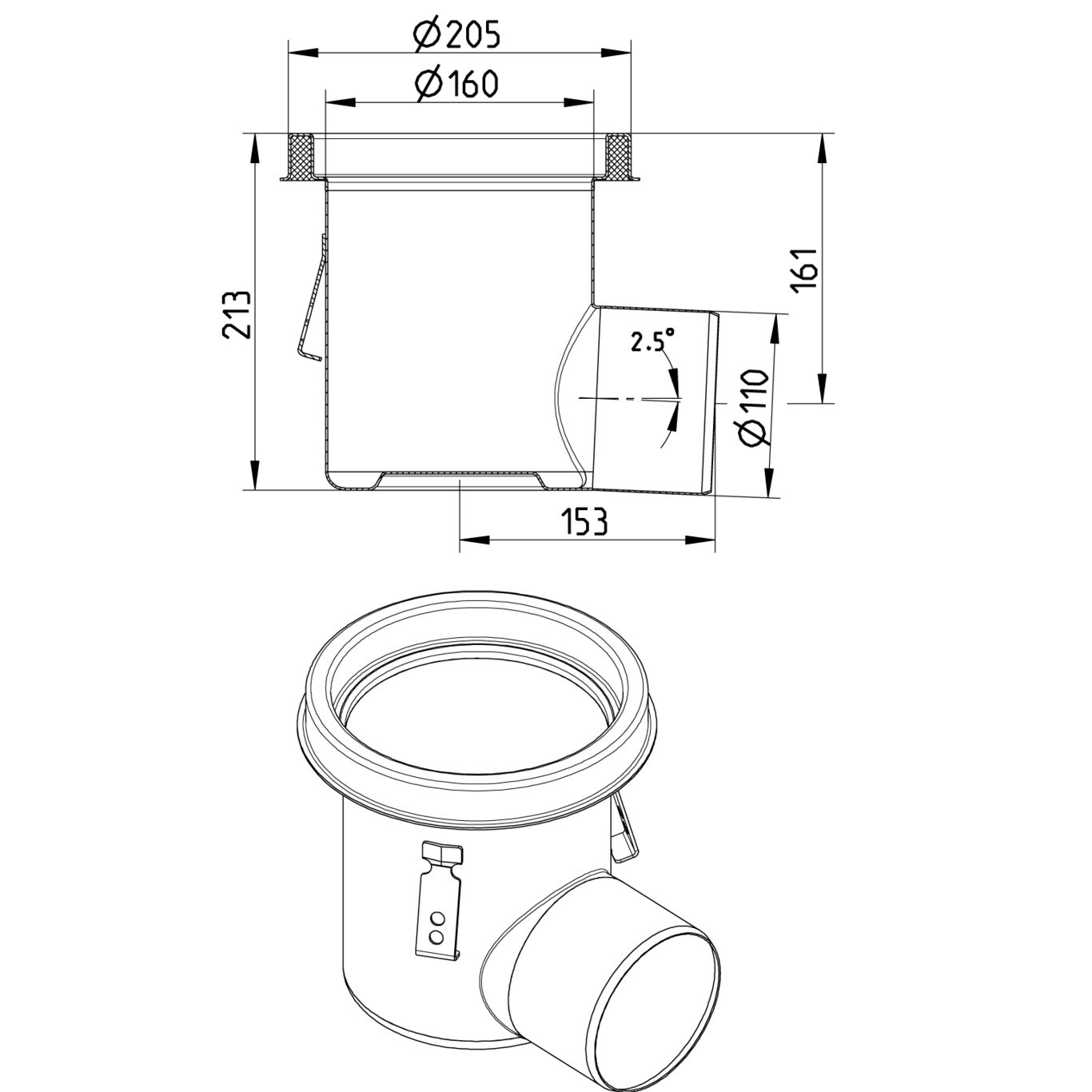 BLÜCHER INDUSTRIJSKI SLIVNIK - (763.502.110) 2 BLÜCHER INDUSTRIJSKI SLIVNIK - (763.502.110) – Line Drawing – Drain-No membrane-205