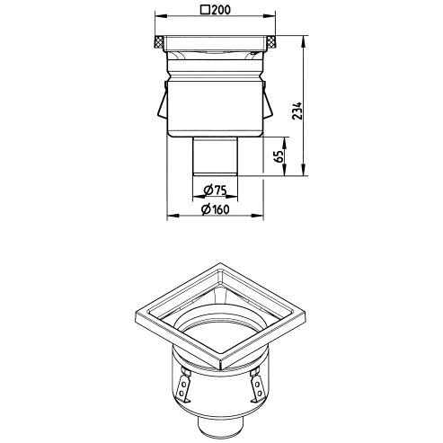 BLÜCHER INDUSTRIJSKI SLIVNIK, NISKI - (766.402.075.01) 2 BLÜCHER INDUSTRIJSKI SLIVNIK, NISKI - (766.402.075.01) – Line Drawing – Drain-No membrane-200