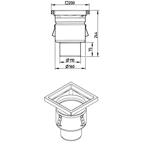 BLÜCHER INDUSTRIJSKI SLIVNIK, NISKI - (766.402.110.01) 2 BLÜCHER INDUSTRIJSKI SLIVNIK, NISKI - (766.402.110.01) – Line Drawing – Drain-No membrane-200