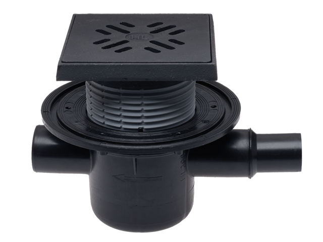 HL300G Podni slivnik 1 HL300G Podni slivnik – Podni slivnik DN 50 vodoravni, s bočnim priključkom DN40/50, 150x150mm/137×137 lijevano željezo